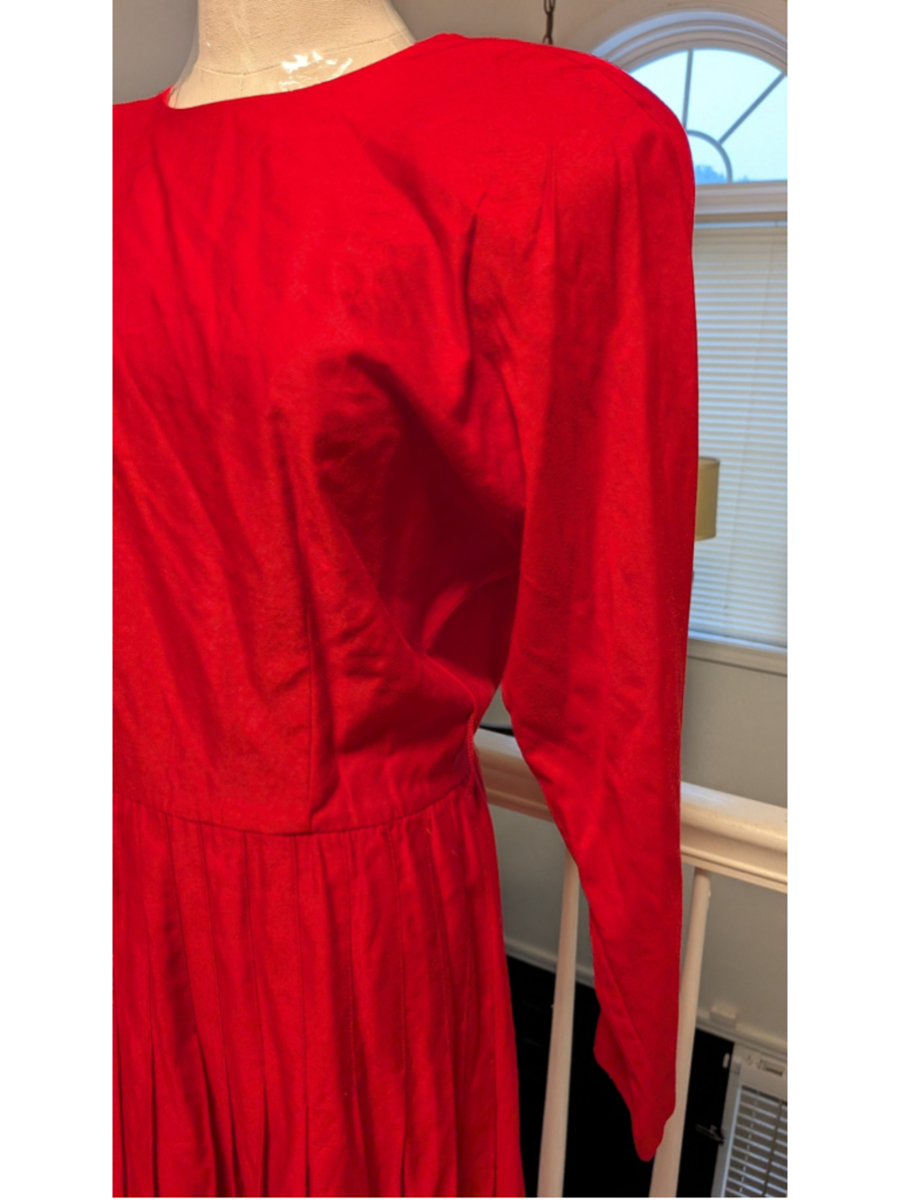 Vintage Rabbit Rabbit Rabbit Designs Red Rayon Shoulder Pad Midi Dress Size 8 - Picture 5 of 5